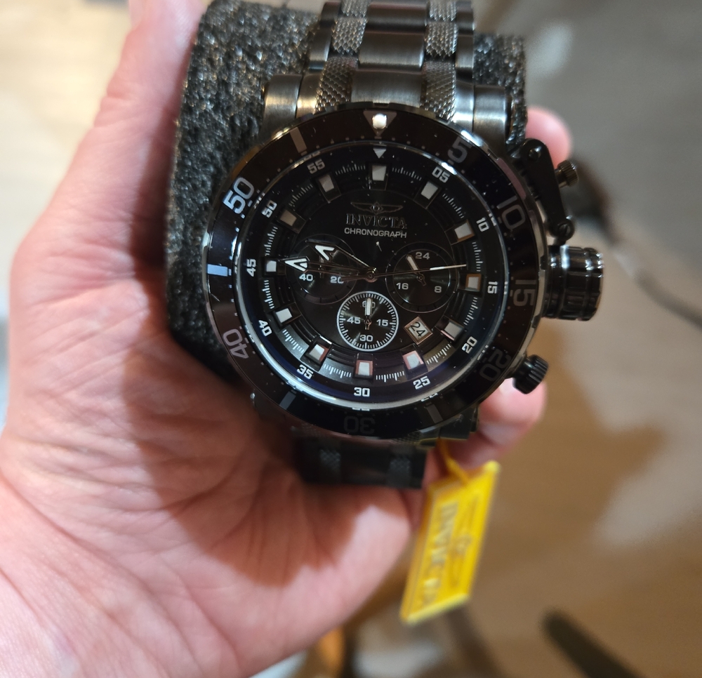 Invicta Night Hawk Black Stainless Steel Chronograph Watch with Silver Accents